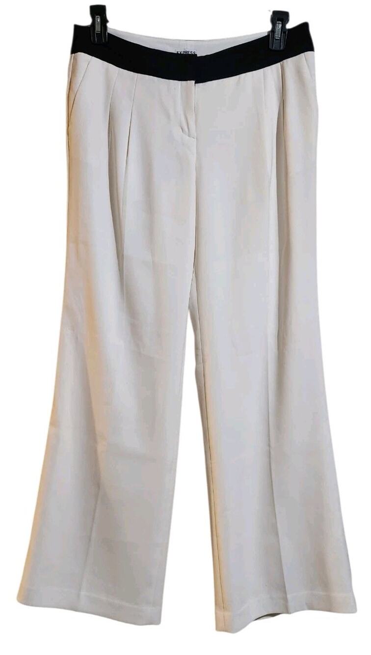 Express Women's Dress Trouser Pants Boot Mid Rise Sz 8R White Lined Event Office